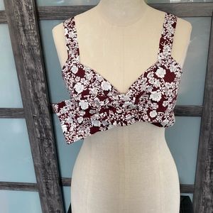 Zara cropped summer top in dark burgundy and white. 100% Cotton. Med🤎🤍🤎